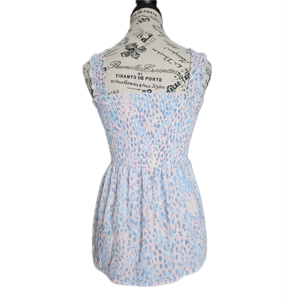 AQUA - Smocked Sleeveless Pastel Abatract Print Top Sixe XS - Picture 2 of 4
